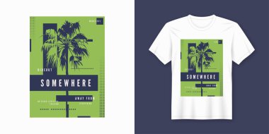 Bir yerde t-shirt ve Konfeksiyon modaya uygun bir tasarım ile palmiye ağacı silho