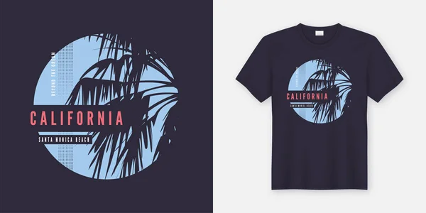Santa Monica Beach t-shirt et vêtements design tendance avec paume t — Image vectorielle