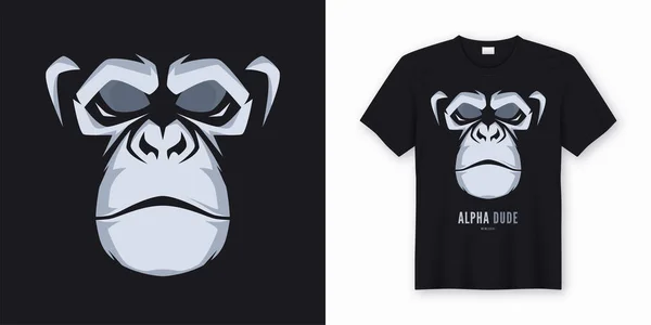 Vector Shirt Apparel Design Print Poster Styled Face Chimp Ape — Stock Vector