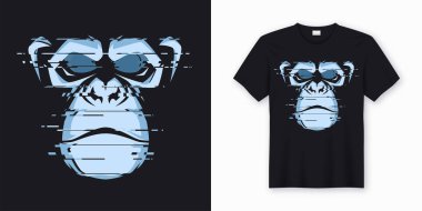 Bir şempanze glitchy Başkanı ile vektör t-shirt ve giyim tasarım