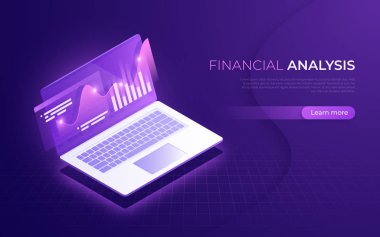 Finansal analiz, analytics verilerini, iş stratejisi izometrik 