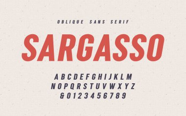 Sargasso eğik san serif vektör yazı tipi, alfabe, yazı