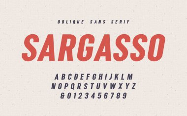 Sargasso oblique san serif vector font, alphabet, typeface clipart
