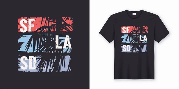 SF LA SD grafisk tee vektor design med palme silhuet . – Stock-vektor