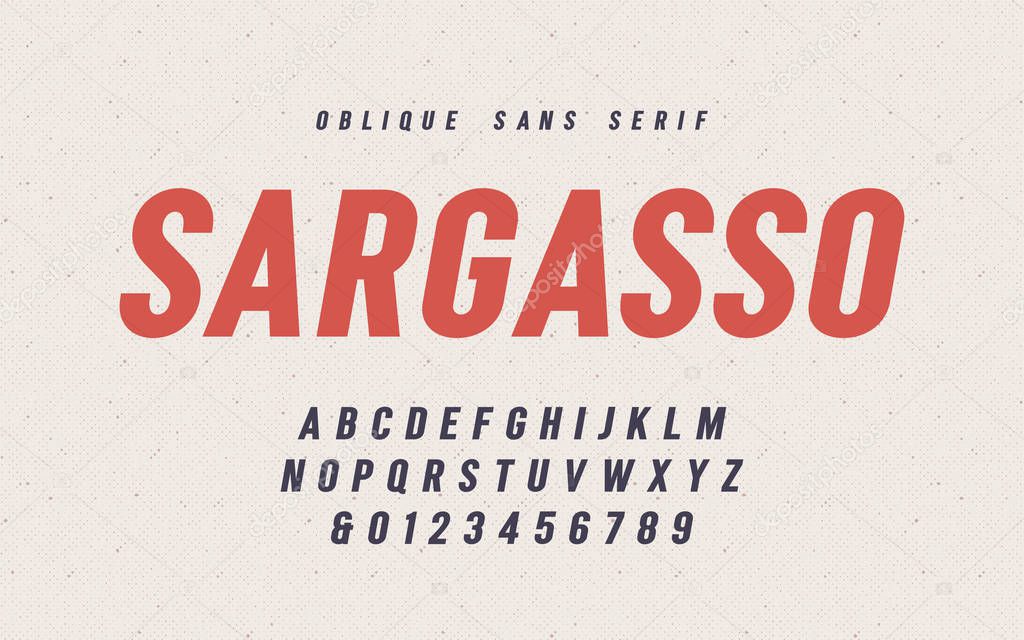 Sargasso oblique san serif vector font, alphabet, typeface