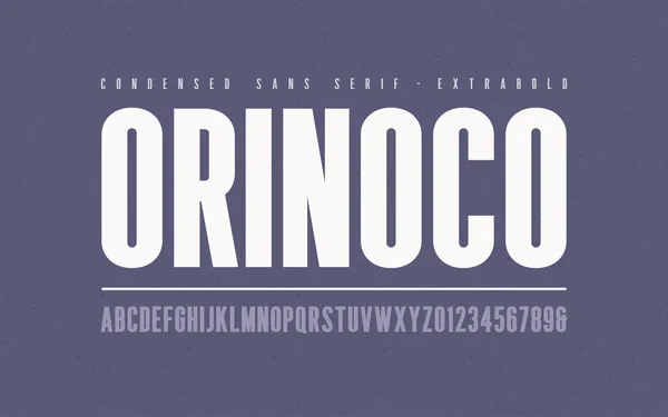 Orinoko condensado extrabold san serif vector fuente, alfabeto, tipo — Archivo Imágenes Vectoriales