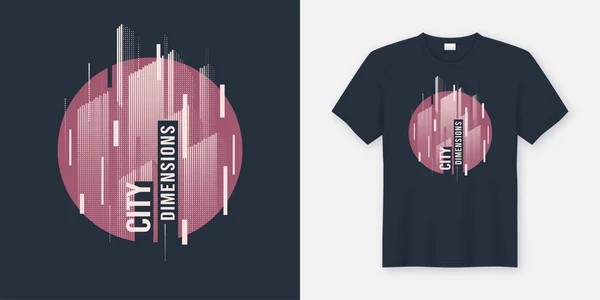 Wymiary City. Wektor t-shirt Abstrakcja geometryczna dynamiczne wyzna — Wektor stockowy