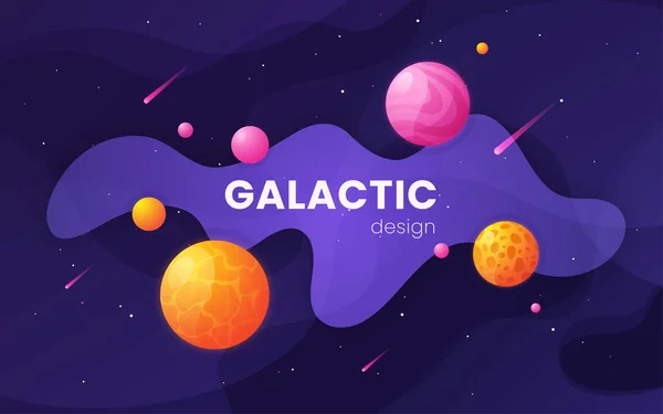 Dibujos animados galaxia futurista espacio exterior fondo, diseño, artwor — Vector de stock