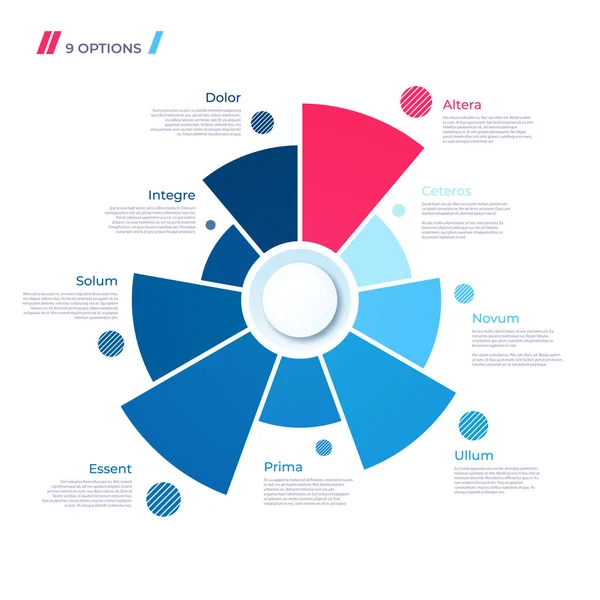 Concepto de carta de pastel con 9 partes. Plantilla vectorial para web, presente — Archivo Imágenes Vectoriales