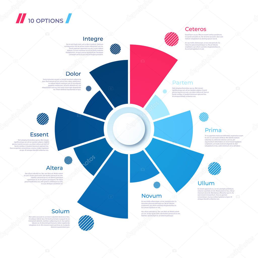 Pie chart concept with 10 parts. Vector template for web, presen