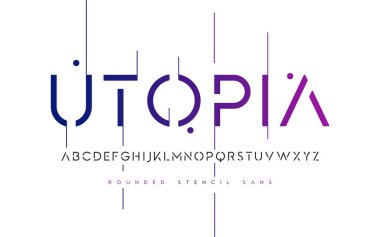 Yuvarlak kalıp san serif, alfabe, büyük harfler, typograp