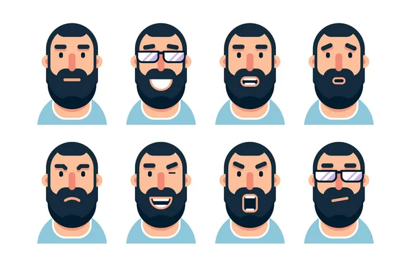 Мультяшний персонаж бородатого чоловіка з різними виразами обличчя . — стоковий вектор