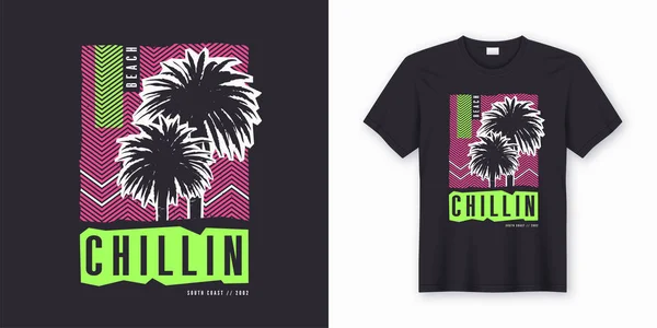 Calafrio. Design elegante t-shirt colorido, cartaz, impressão com palmeiras . —  Vetores de Stock
