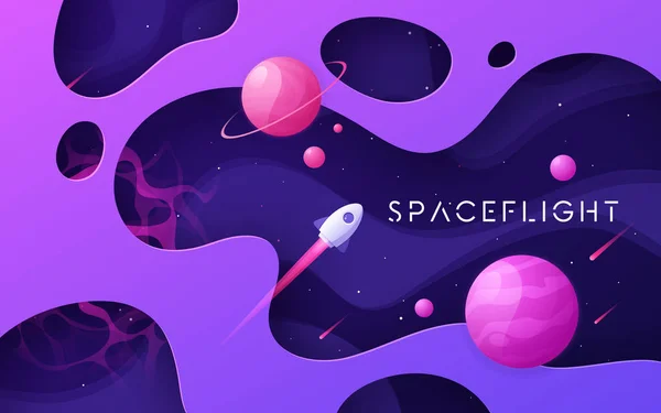 Colorful cartoon outer space background, design, banner, artwork. — Stock Vector