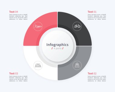 Şık pasta grafiği daire Infographic şablonu. 4 parça. 