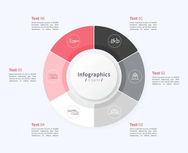 Stylish pie chart circle infographic template. 6 parts. — Stock Vector