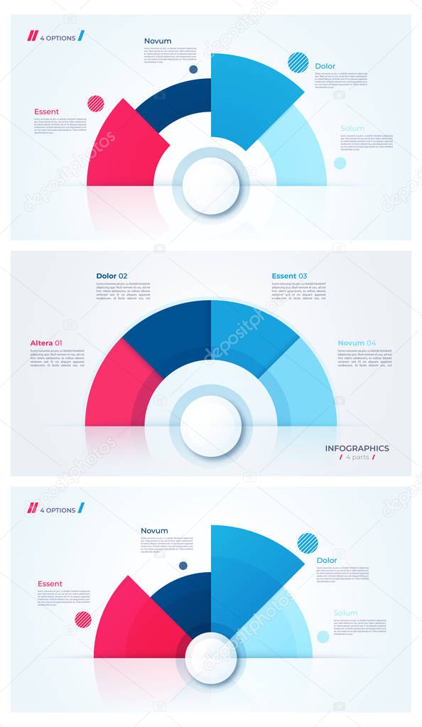 Set of stylish pie chart circle infographic templates. 4 parts. 