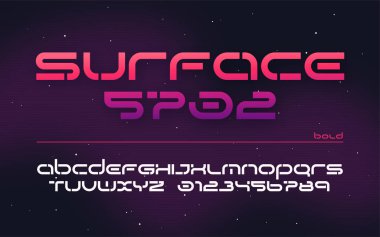 Sci-Fi fütüristik teknoloji alfabesi, büyük harfler ve sayılar. 