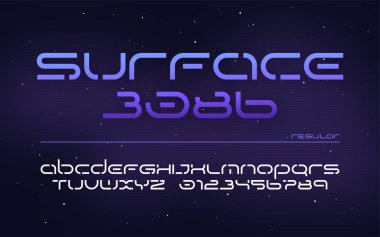 Sci-Fi fütüristik teknoloji alfabesi, büyük harfler ve sayılar. 