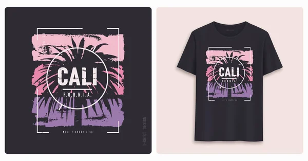 California. Graphic tee shirt design, grunge styled print. — Stock Vector
