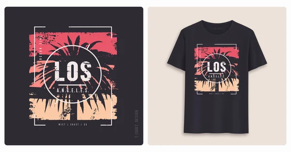 Los Angeles. Graphic tee shirt design, grunge stijl afdrukken. — Stockvector