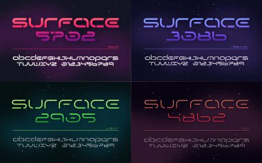 Sci-Fi fütüristik teknoloji alfabesi, büyük harfler ve sayılar.