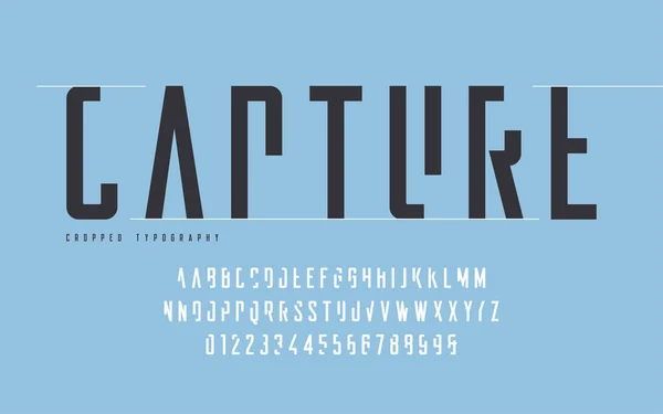 Tipografia cortada, conjunto de letras maiúsculas e números, alfabeto . — Vetor de Stock