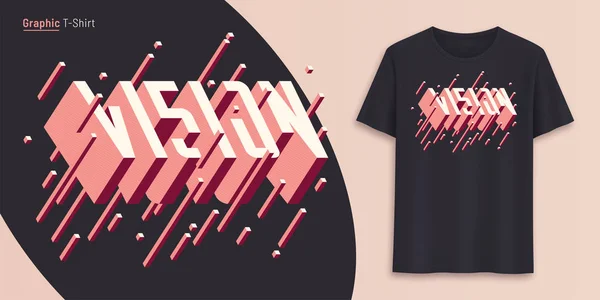 Visão. Projeto gráfico da t-shirt, tipografia, impressão com texto 3d estilo . —  Vetores de Stock