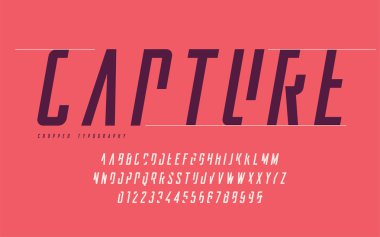 Tipografi kırpılmış, ayarla büyük harfler ve sayılar, alfabe. 