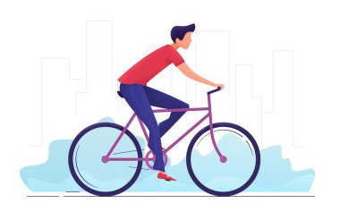 Şehir etrafında bisiklet genç bir adam vektör Illustration.