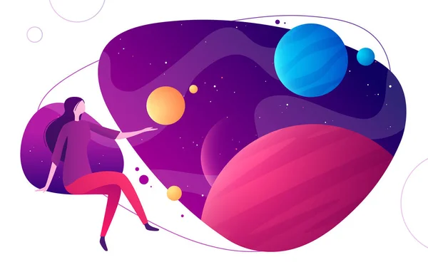 Colorful vector illustration on the topic of space, imagination, exploring, innovation, virtual and augmented reality — Stock Vector