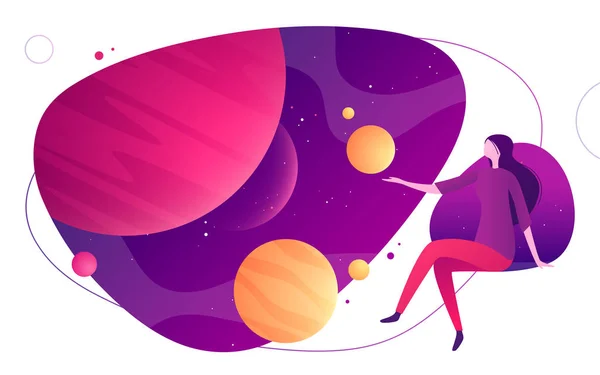 Ilustração vetorial colorida sobre o tema do espaço, imaginação, exploração, inovação, realidade virtual e aumentada — Vetor de Stock