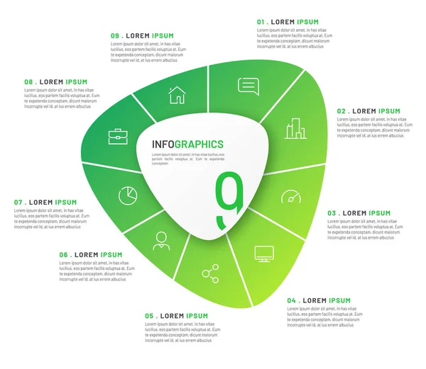 Vector circulaire infographic sjabloon in de vorm van abstracte vorm gedeeld door negen delen — Stockvector