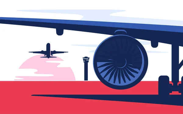 Ilustración vectorial de estilo plano del avión en el aeropuerto — Vector de stock