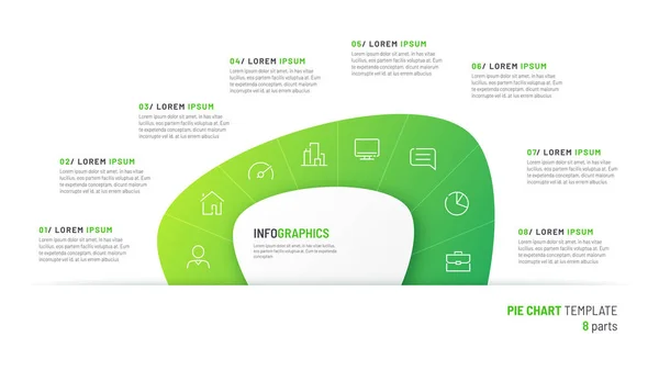 Vector taartdiagram infographic template in de vorm van abstracte vorm gedeeld door acht delen — Stockvector