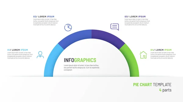 Vector pie chart infographic template in de vorm van halve cirkel verdeeld door vier delen — Stockvector