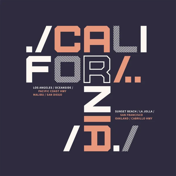Grafik T-Shirt geometrisches Design zum Thema Kalifornien. Vektorillustration — Stockvektor