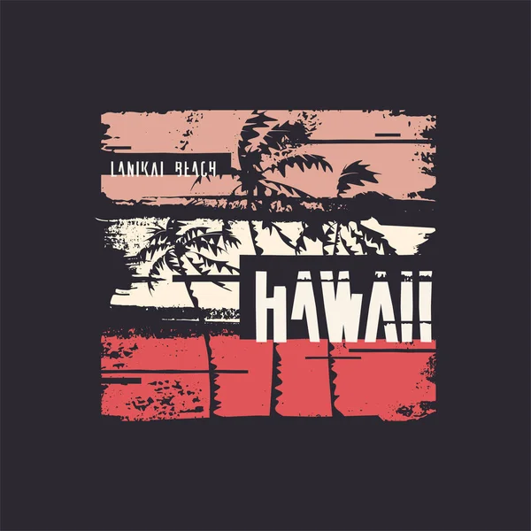 Diseño gráfico de camisetas sobre el tema de Hawaii. Ilustración vectorial — Vector de stock