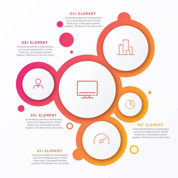 Modèle infographique minimaliste à gradient vectoriel abstrait composé de 5 cercles — Image vectorielle