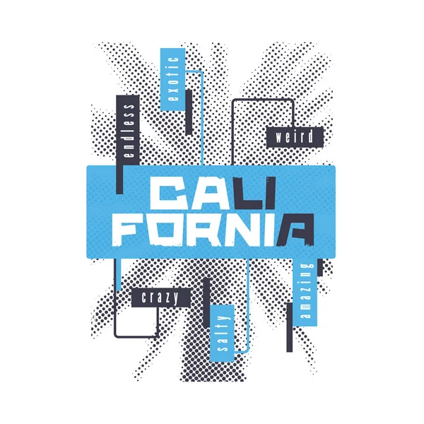 Kalifornien. Grafisches Sommer-T-Shirt mit stilisierter Palme. Vektorillustration — Stockvektor