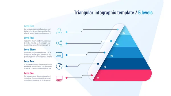 Plantilla de infografía vectorial en forma de triángulo, pirámide dividida por 5 partes — Archivo Imágenes Vectoriales