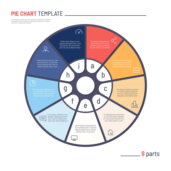 Infografía vectorial plantilla de gráfico circular. Nueve partes — Vector de stock