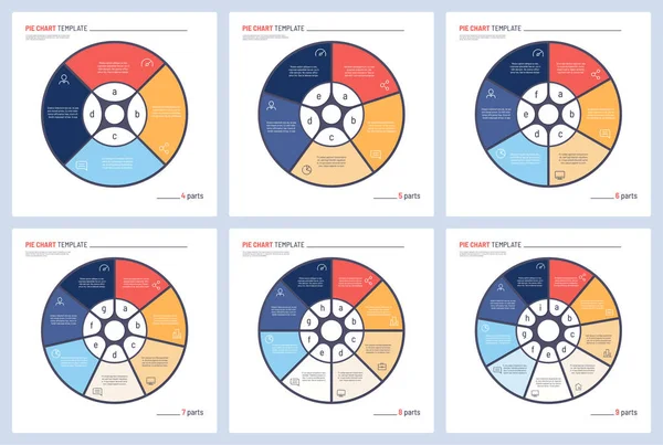 Set di modelli di diagrammi a cerchio infografici vettoriali. 4 5 6 7 8 9 parti — Vettoriale Stock