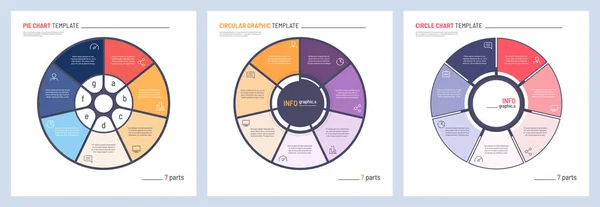 Conjunto de modelos de gráfico de círculo infográfico vetorial. 7 partes —  Vetores de Stock