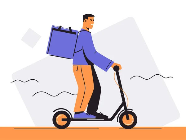 Illustration vectorielle d'un livreur de nourriture sur un scooter électrique — Image vectorielle