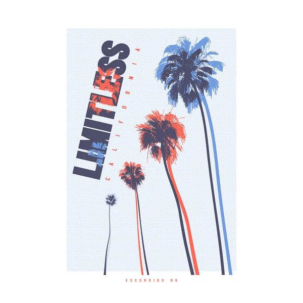 Limitless California vector graphic t-shirt design, poster, stampa — Vettoriale Stock