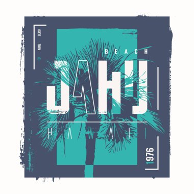 Hawaii Oahu plaj taşıyıcı tişört tasarımı, poster, baskı