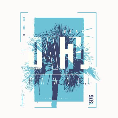Hawaii Oahu plaj taşıyıcı tişört tasarımı, poster, baskı