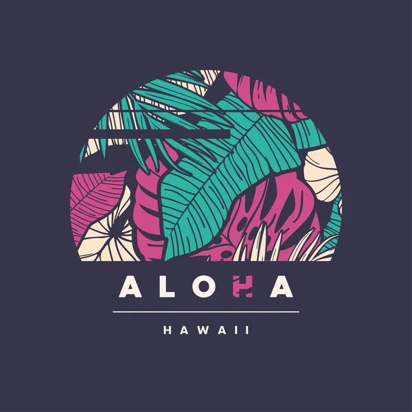 Aloha Hawaii. Colorato tropicale vettore t-shirt design, poster, stampa, etichetta — Vettoriale Stock