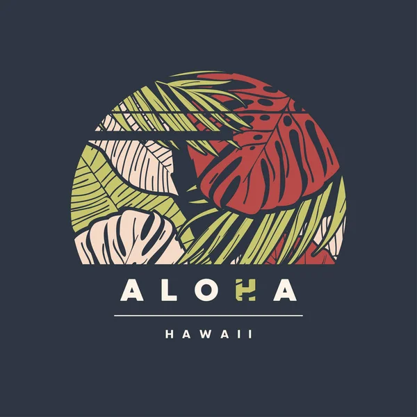 Aloha Hawaii. Renkli tropikal t-shirt tasarımı, poster, baskı, etiket